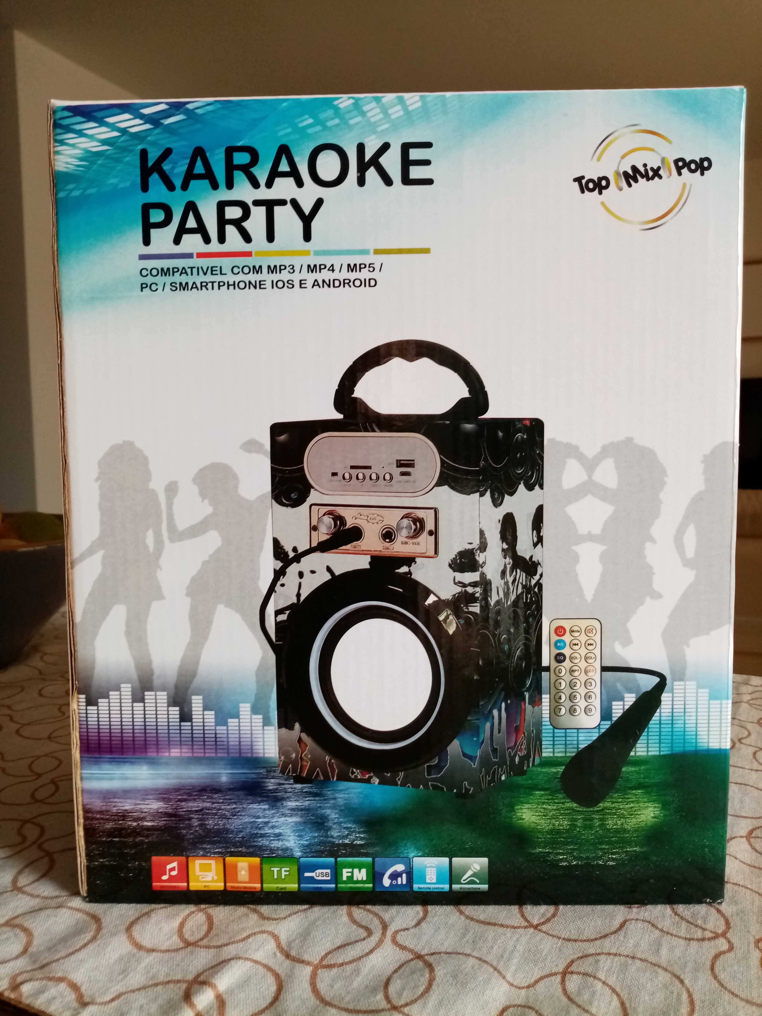 Coluna de Som Karaoke Party com Microfone - Artigo Novo Embalado