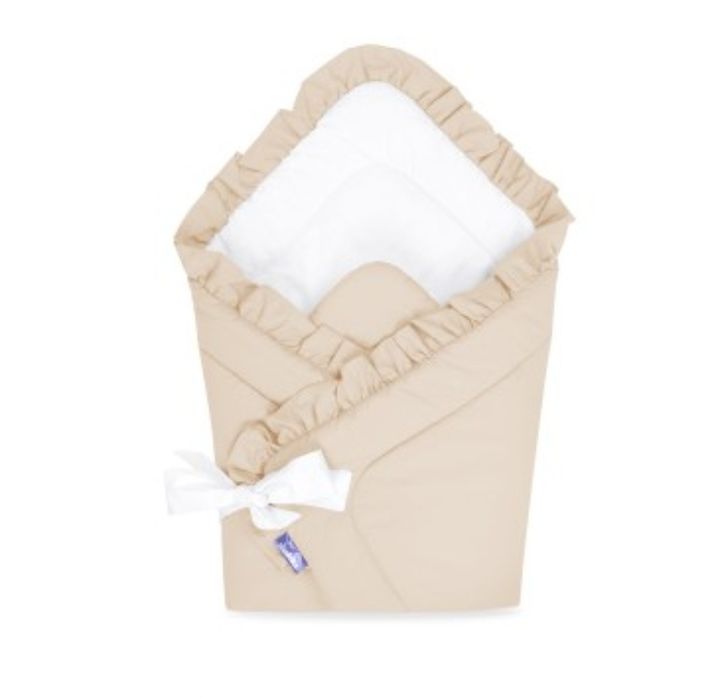 Beżowo-biały rożek, otluacz. Kremowy JUKKI. Chrzest, niemowlak,noworod