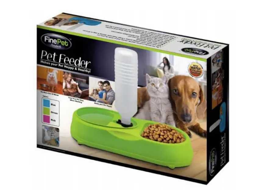 Пластиковая миска для собак/котов с поилкой pet feeder голубая