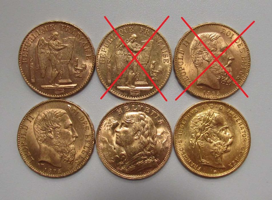 Продам Золоті Монети Світу, 20 Франків 1875, 1892, 1897, 1922