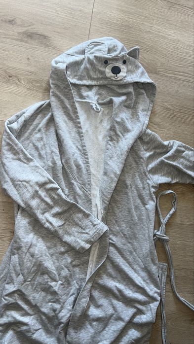 Szary bawełniany szlafrok za dziewczynki 152-158 centymetrów