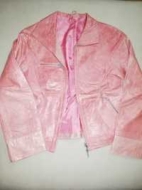 Casaco de couro rosa