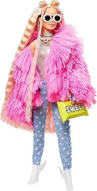 Barbie Extra Fashion Doll, барбі блондинка в рожевій шубці
