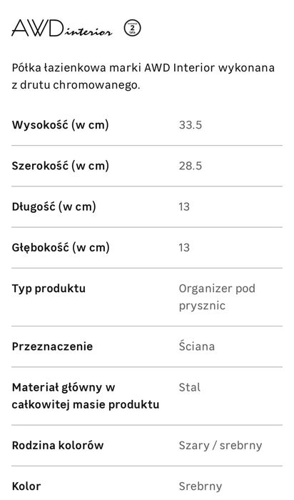Półka łazienkowa Awd Interior