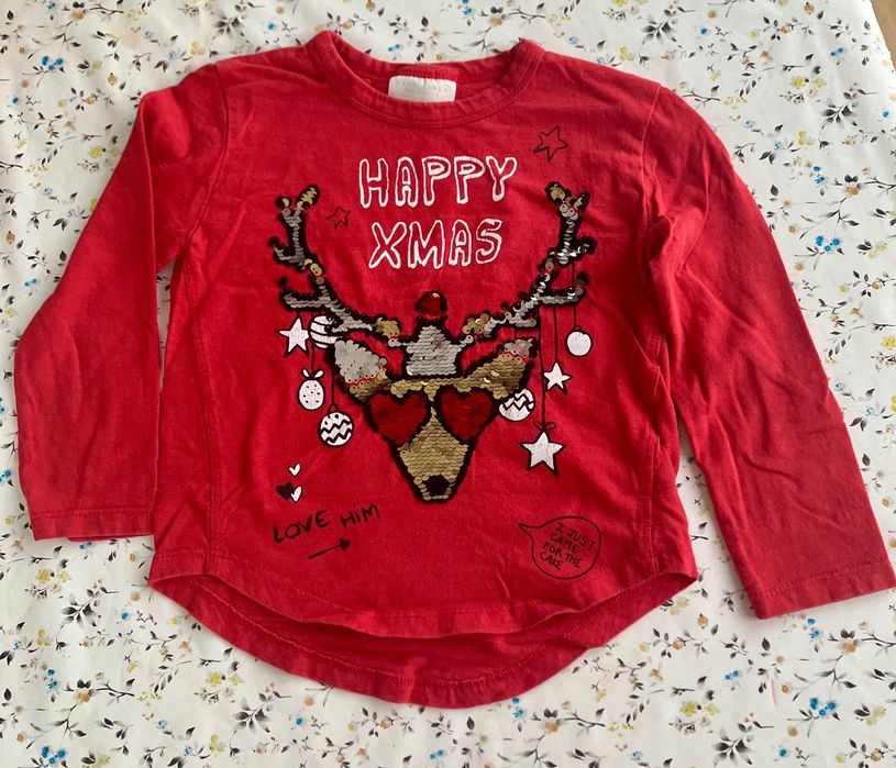 Bawełniana bluzka świąteczna NEXT, rozmiar 110 cm