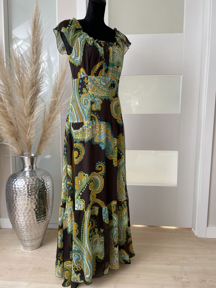 Sukienka długa elegancka wzory Peek&Cloppenburg brązy