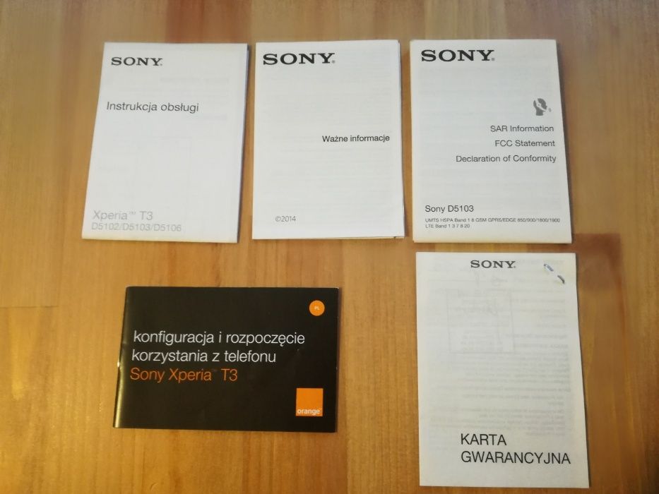 Sony Xperia T3 karton, dokumentny, 2x szkło hartowane, stan b. dobry