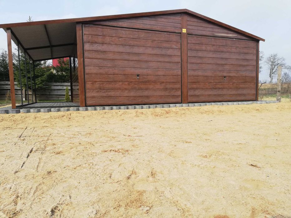 Garaż blaszany 6x5 plus 3m wiaty zabudowanej z tyłu. Profil ocynk