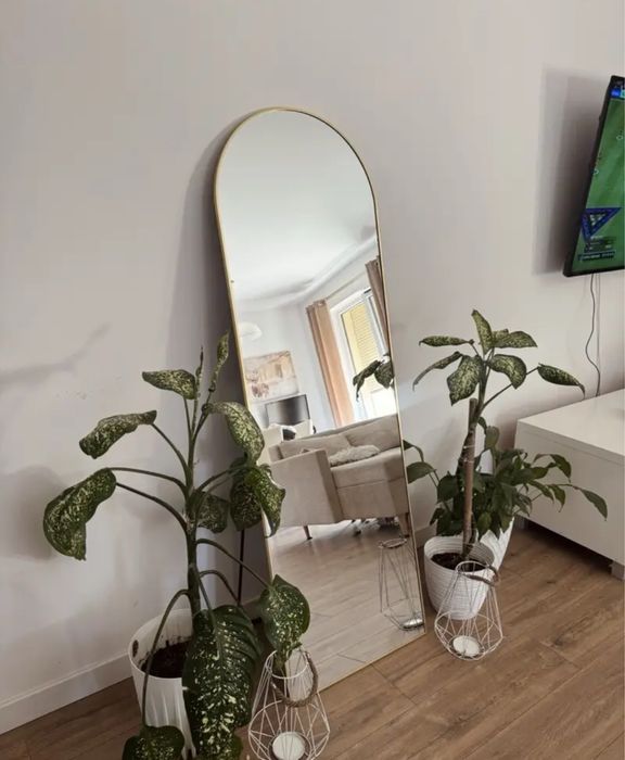 Lustro stojace w zlotej ramie polokragle owalne 162x53cm