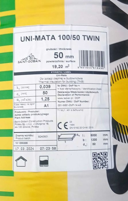 Wełna 50mm "39 EuroWoll i Isover + folia