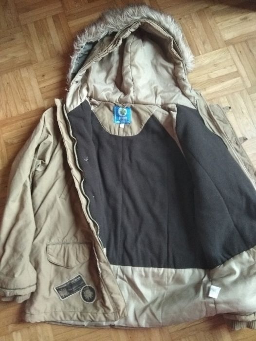 brązowa kurta zimowa z futrzakiem na kapturze - 170cm