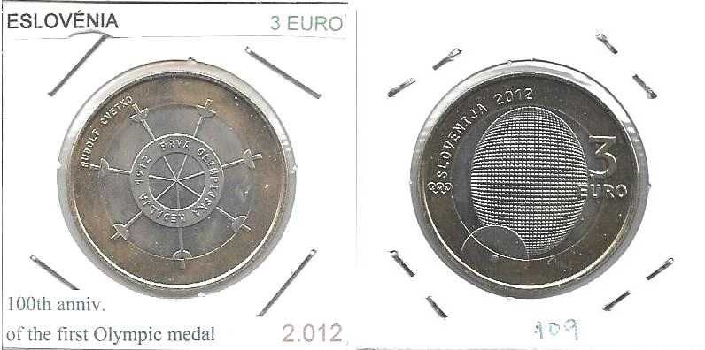 Eslovénia - -- 3 Euros - 2012 -- 1º Medalhado Jogos Olímpicos -- Moeda
