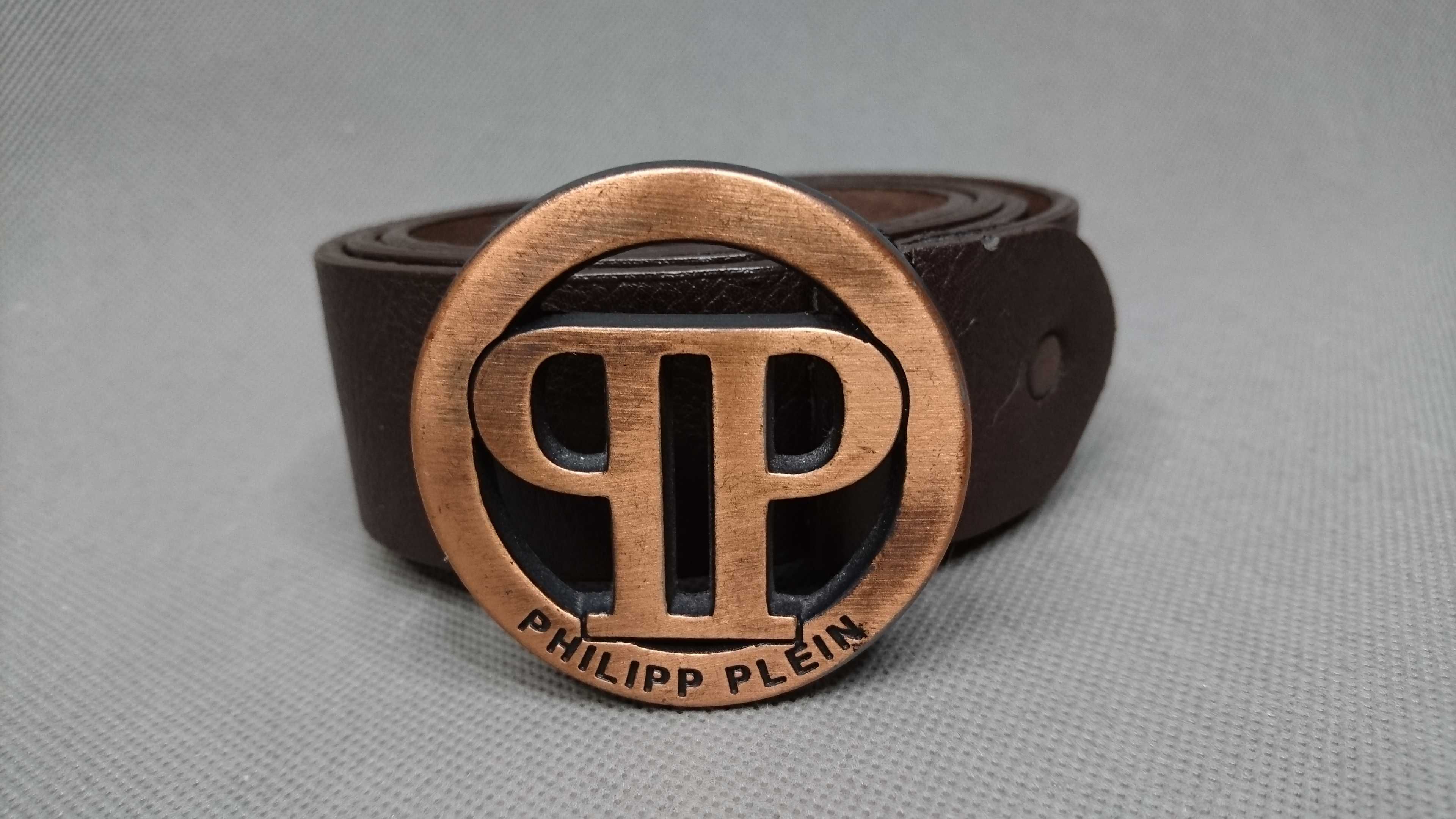 Philipp Plein Belt Brown Gold Casual Pasek do spodni