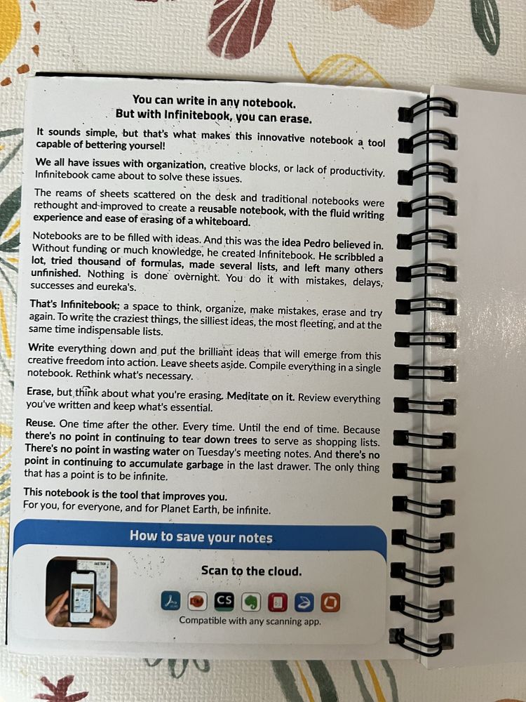 InfiniteBook Caderno reutilizável apagável de quadro inteligente - A4