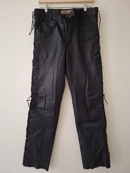 Spodnie skórzane, prawdziwa skóra, wiązane z boku Wallaby