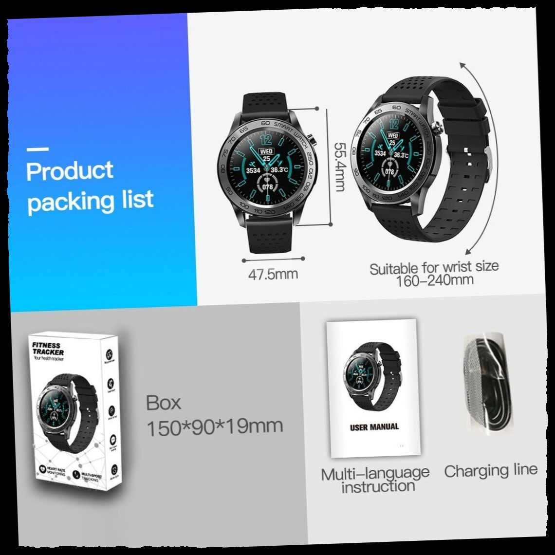 Smartwatch F22U Termometr, Puls, Kroki, Ciśnienie HIT!