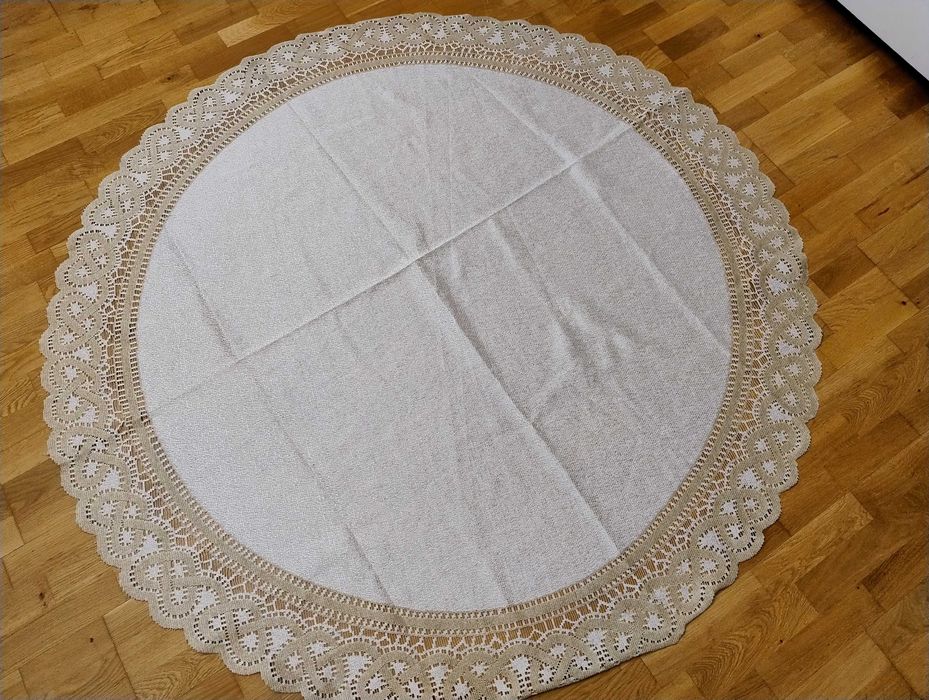 Obrus okrągły żakardowy średnica 160 cm beżowo-złoty serweta