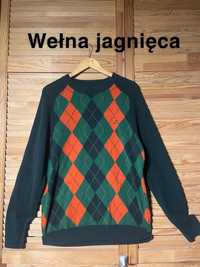 Sweter w romby Gant L wełna jagnięca kujonek wełniany wysoka jakość L