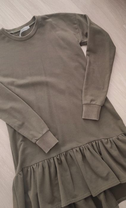 Sukienka bawełniana na jesień długi rękaw falbanka Marsala 38