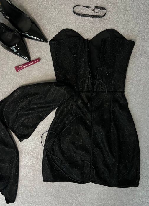 Сукня з паєтками жіноча із шнурівкою та завязками на спині корсетна