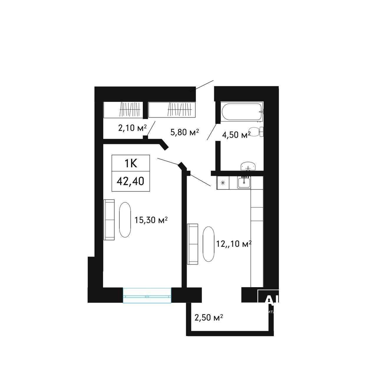 Продаж 1к квартири 42.4 кв. м. ЖК Княгинин