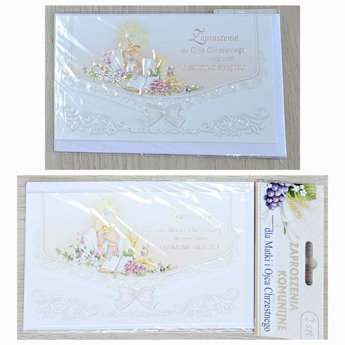Zaproszenia na Komunię Św. 12 szt. wraz z kopertami.