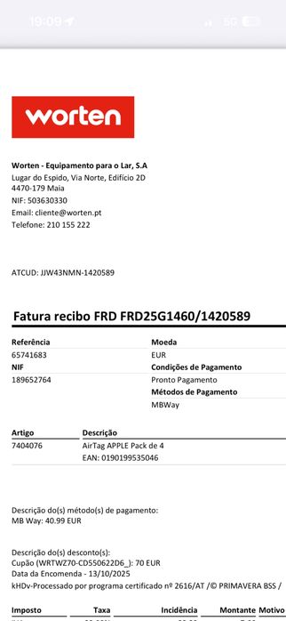 1 AIRTAG - retirado de pack de 4 airtags apple adquiridos a 13/10/2025