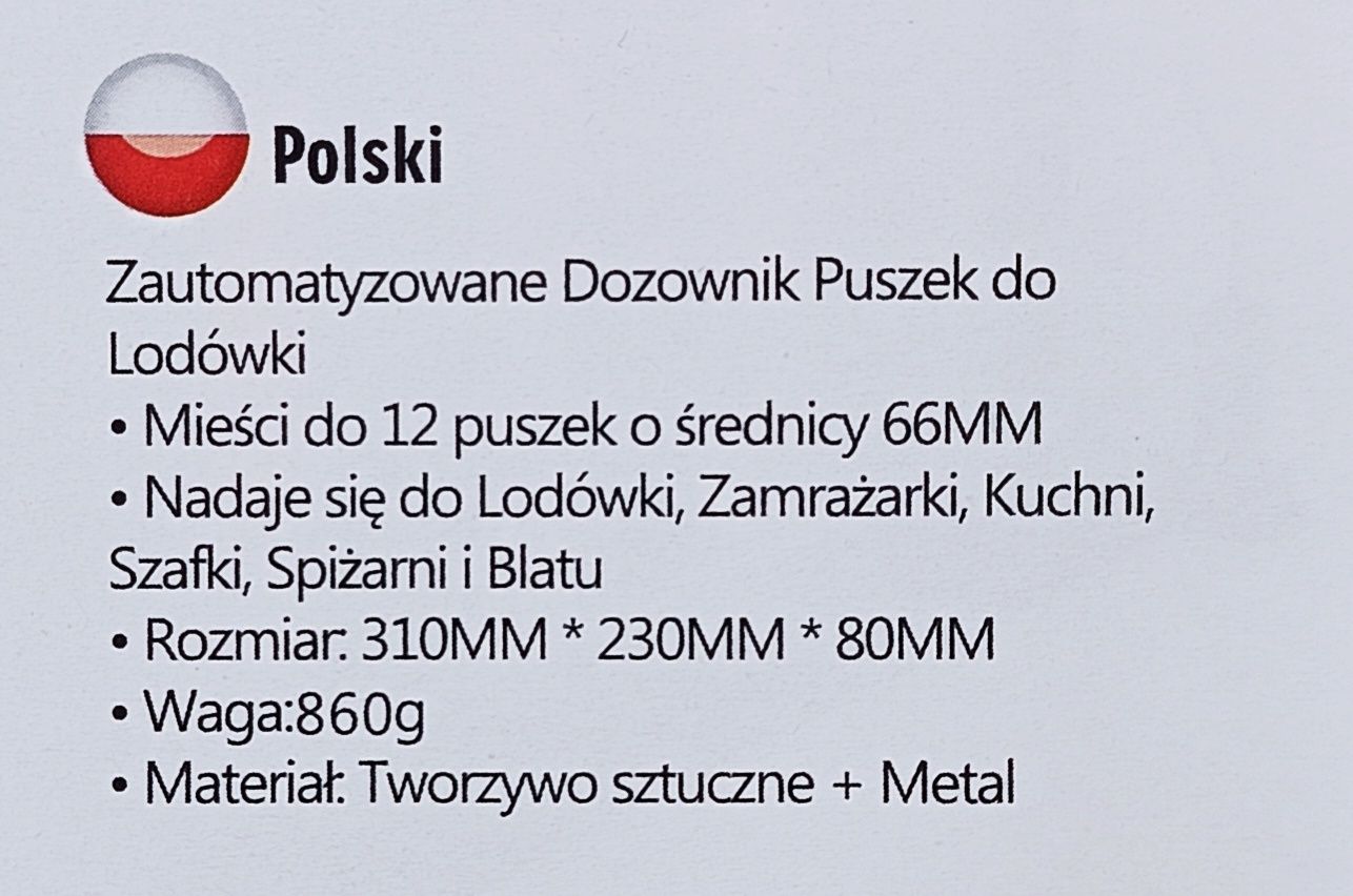 Dyspenser dozownik do puszek