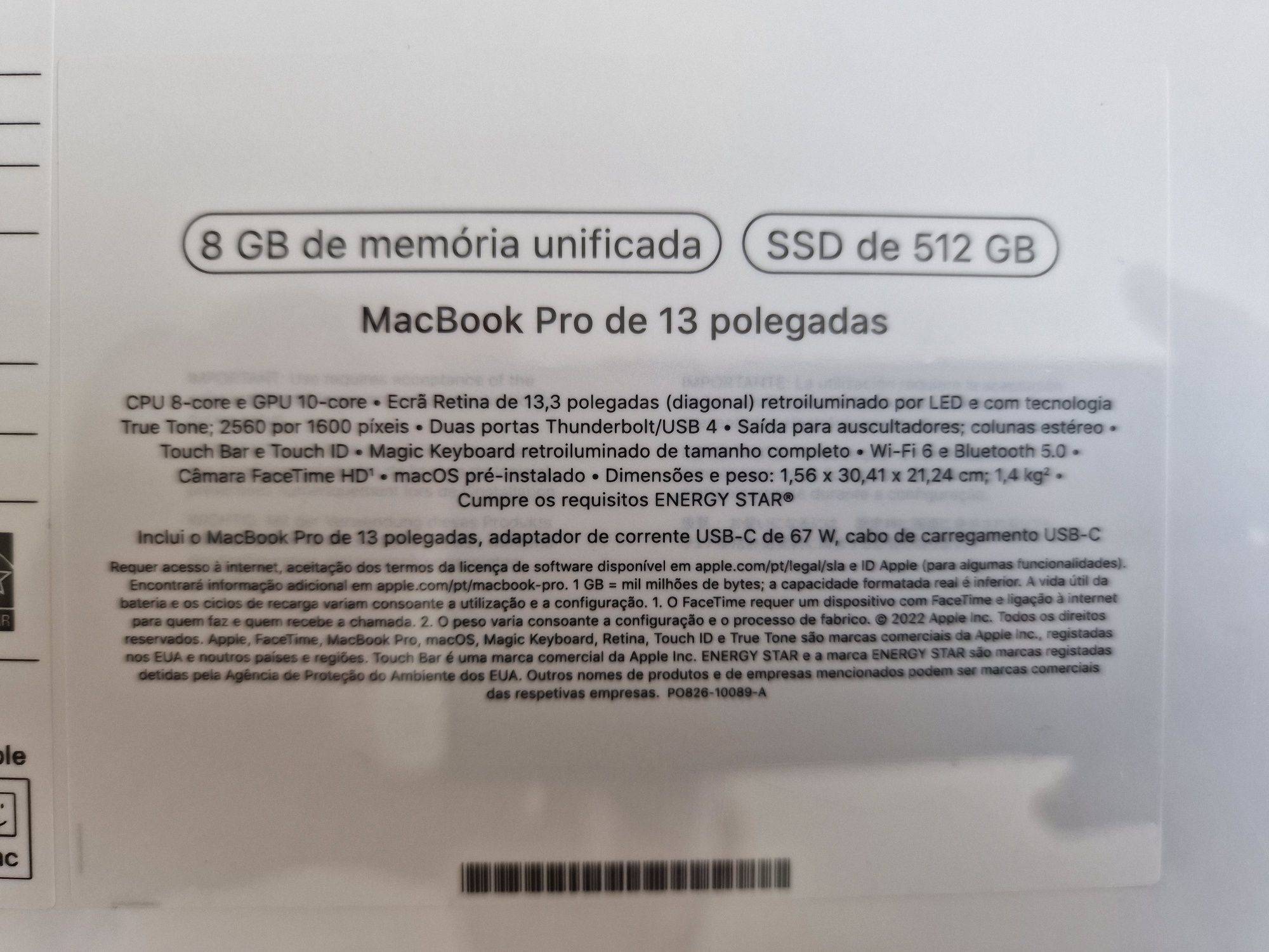 Apple MACBOOK PRO 13 A2338 - 8GB RAM & 512 SSD - Novo / Selado