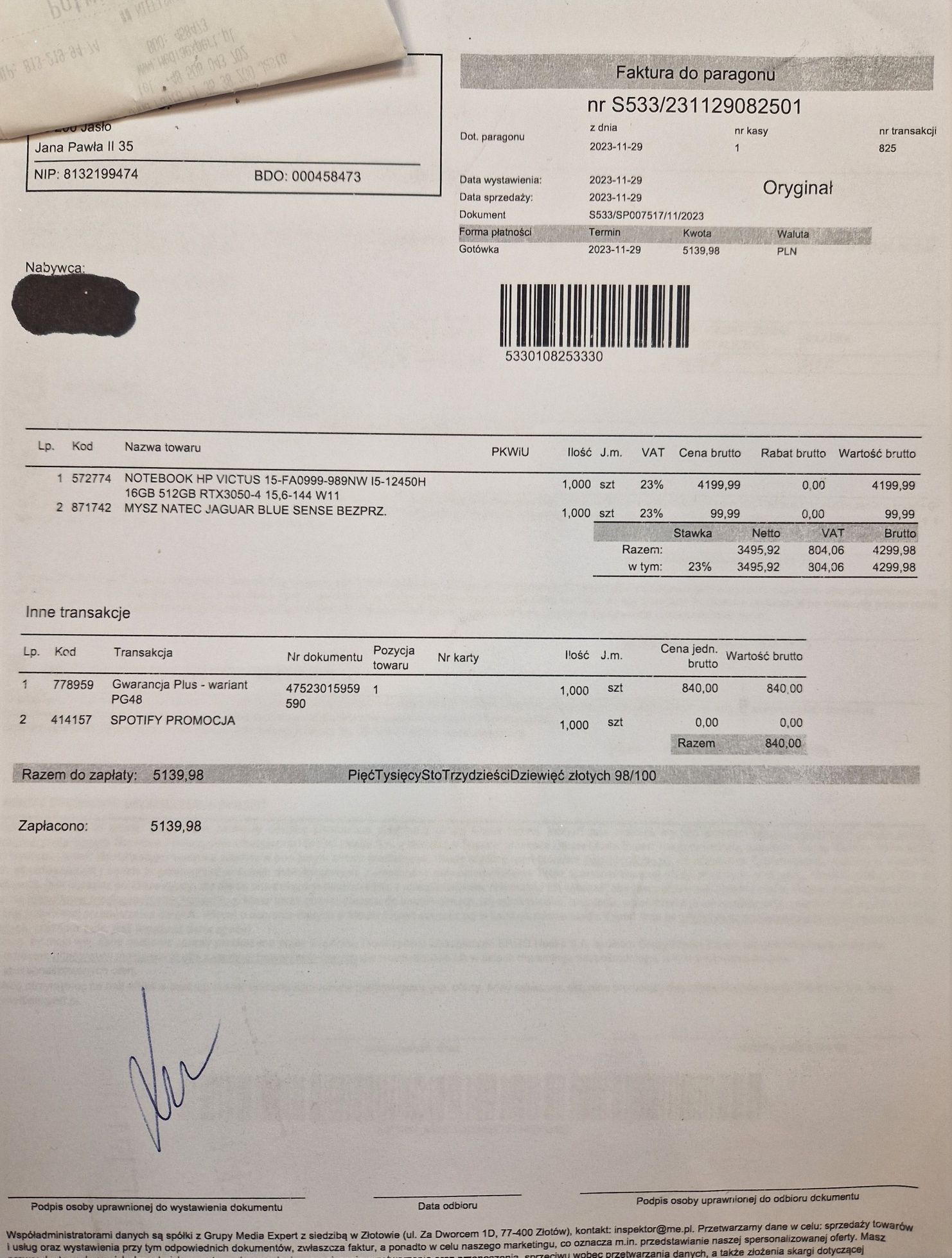 Laptop gamingowy HP VICTUS 15-FA0999, gwarancja, Komis Jasło Czackiego