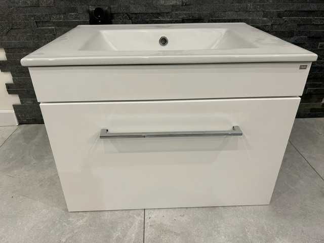 Wisząca szafka łazienkowa 60 cm biały matowy + umywalka