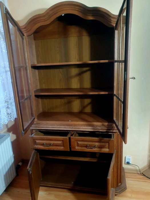 Meble dębowe: witryna + szafka TV