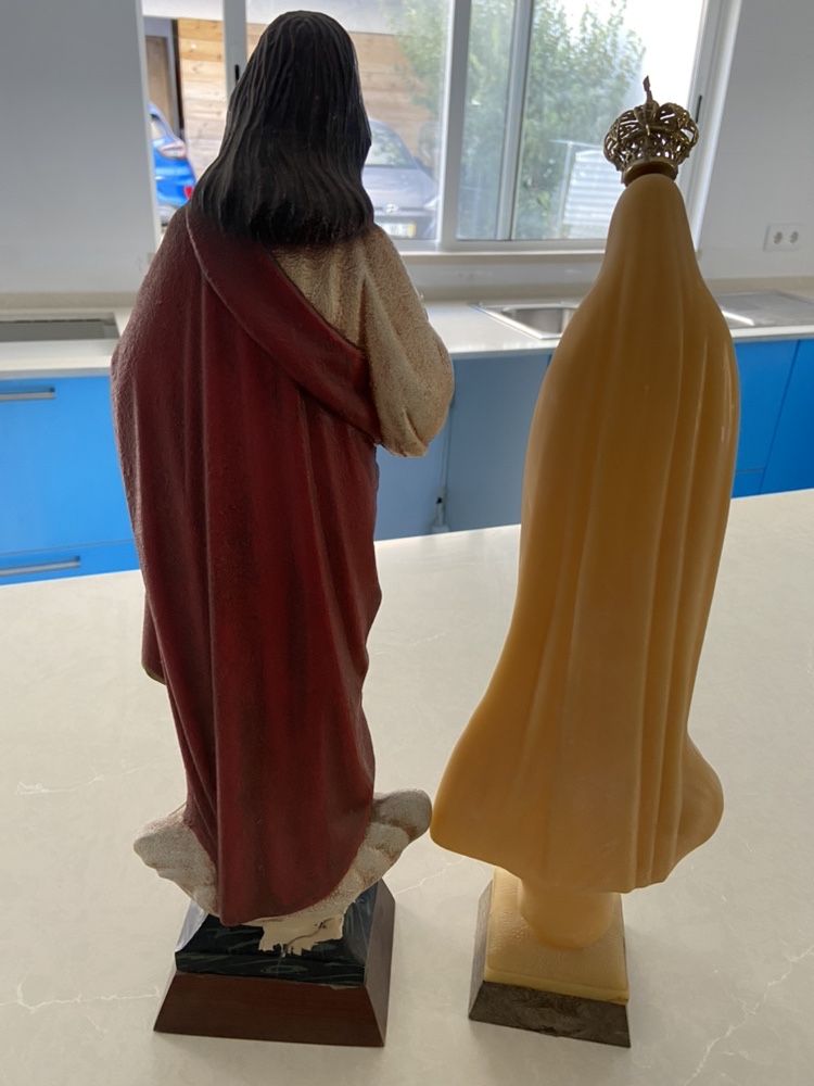 2 Estátuas Sagrado Coração de Jesus e Nossa Senhora de Fátima 54cm