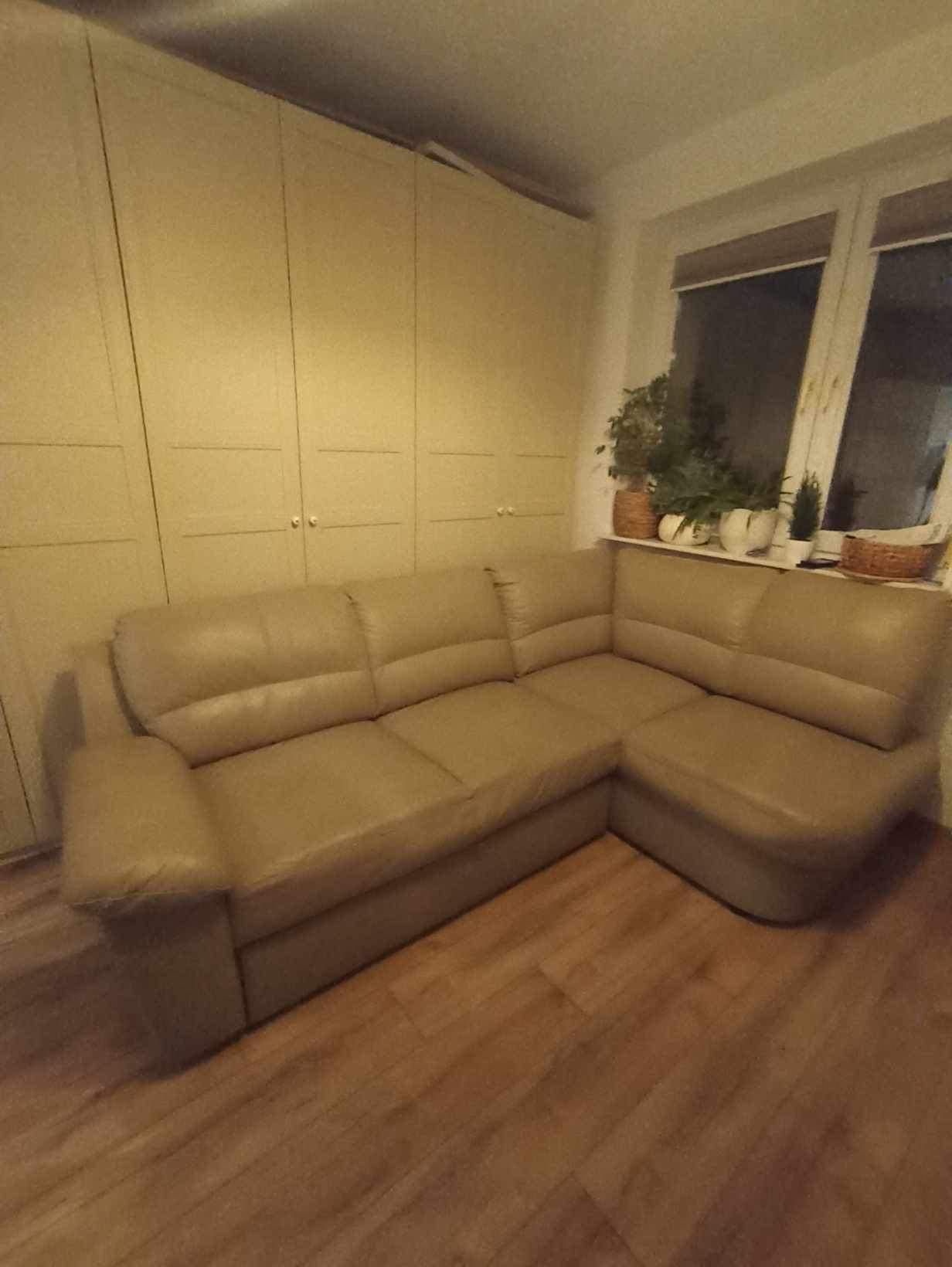 Skórzany narożnik sofa z funkcją spania rozkładana