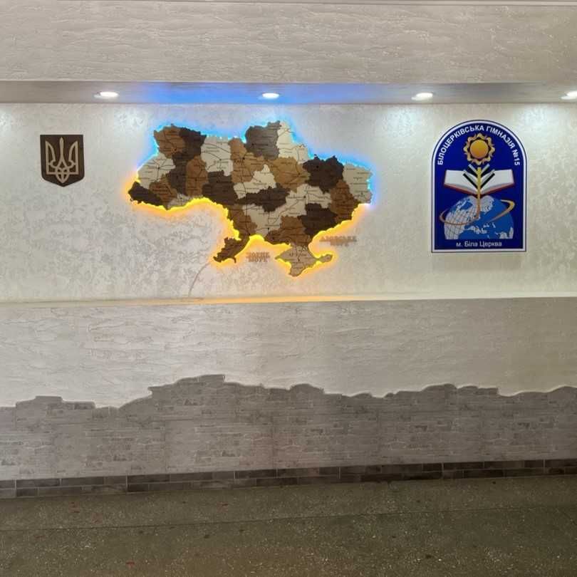 Дерев'яна мапа України з led підсвіткою річок і кордонів карта Украины