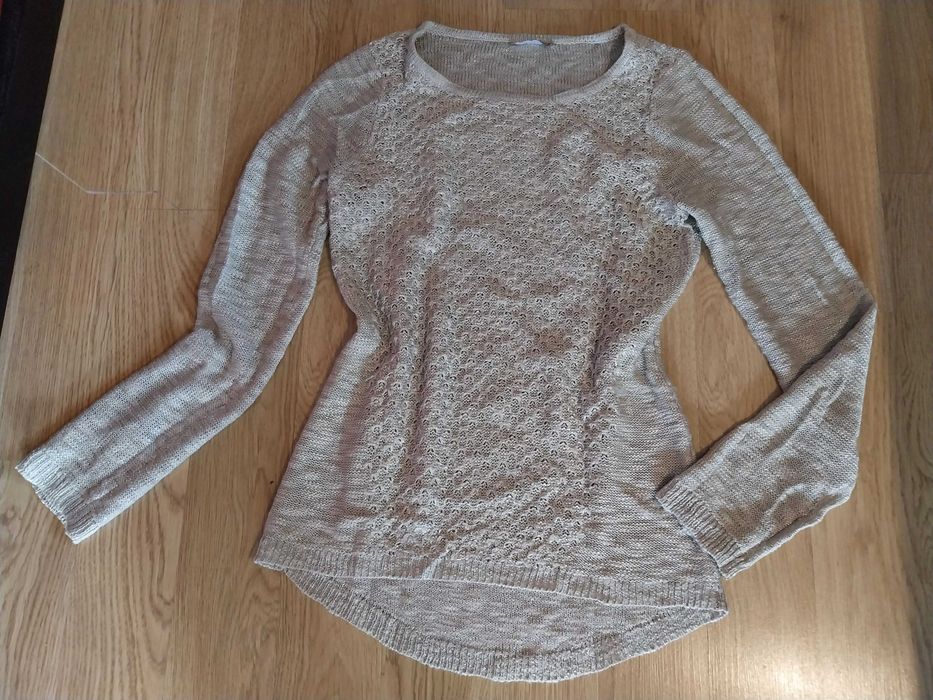 Orsay S/M modny ażurowy sweterek dłuższy tył srebrna nitka Tanio !