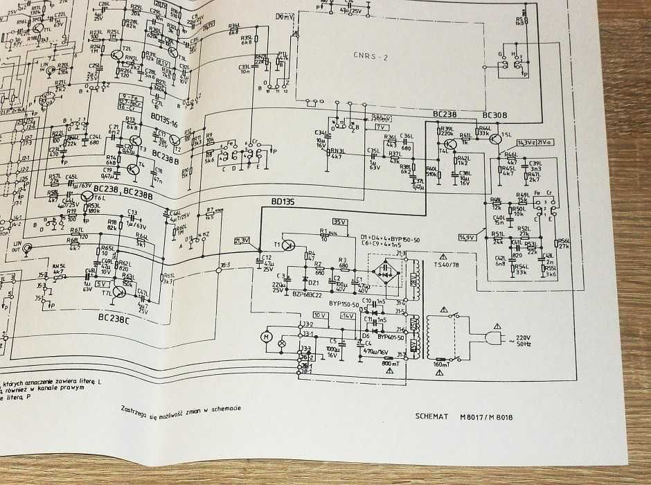 Schemat magnetofonu M 8017 M 8018 UNITRA wydruk format A3