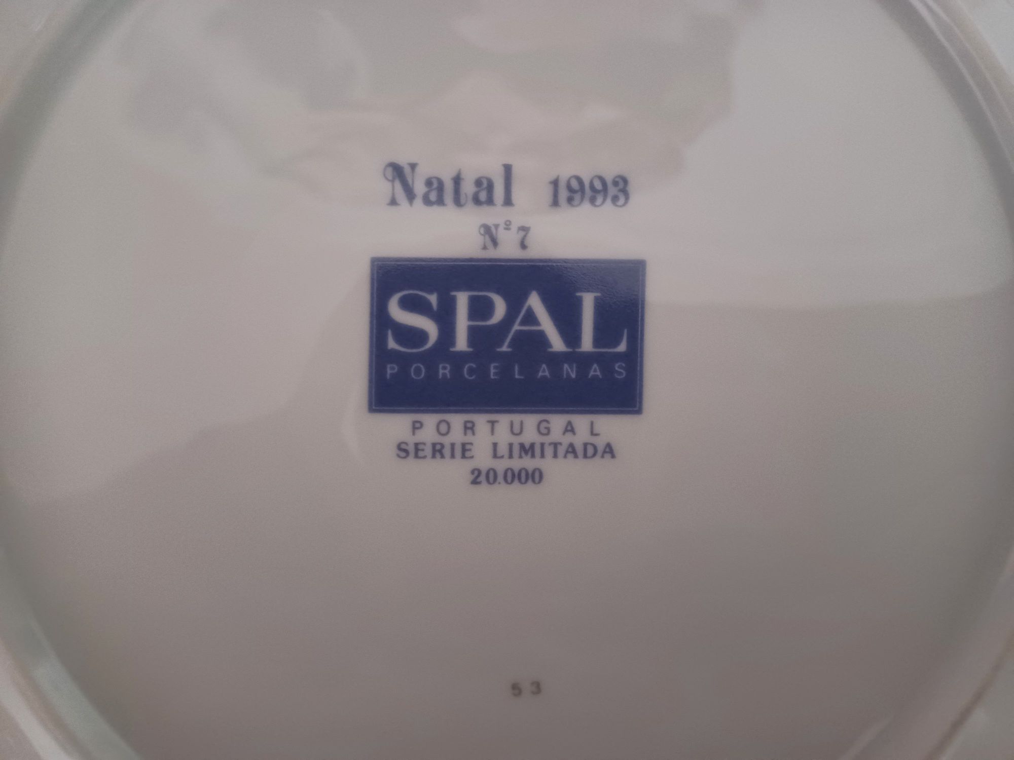 Prato de Natal n° 7 de 1993 da SPAL Porcelanas - Série limitada