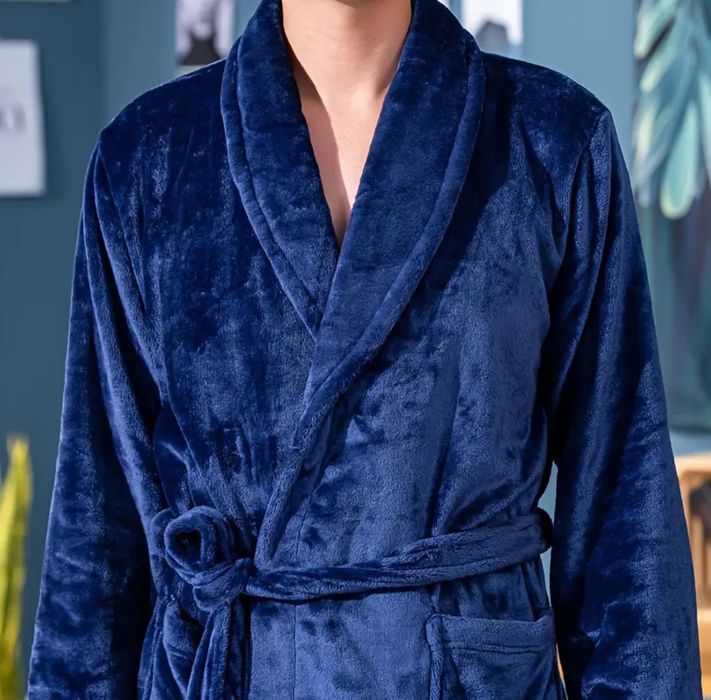Длинный теплый велюровый халат мужской, женский