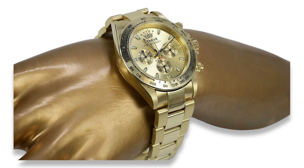 Złoty zegarek z bransoletą męski 14k Geneve mw014ydg&mbw017yP