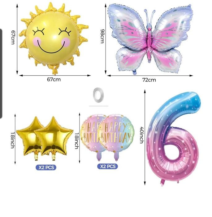 Balony urodzinowe foliowe dla sześciolatka siedem sztuk nowe
