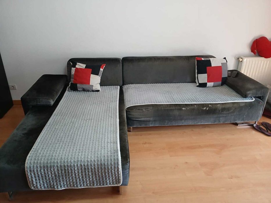 Sofá Cinza Escuro 294 cm com chaise long