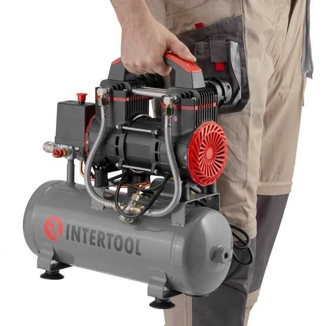 Компресор 9 л, 220 В, безмасляний, 2 циліндра. INTERTOOL PT-0015.