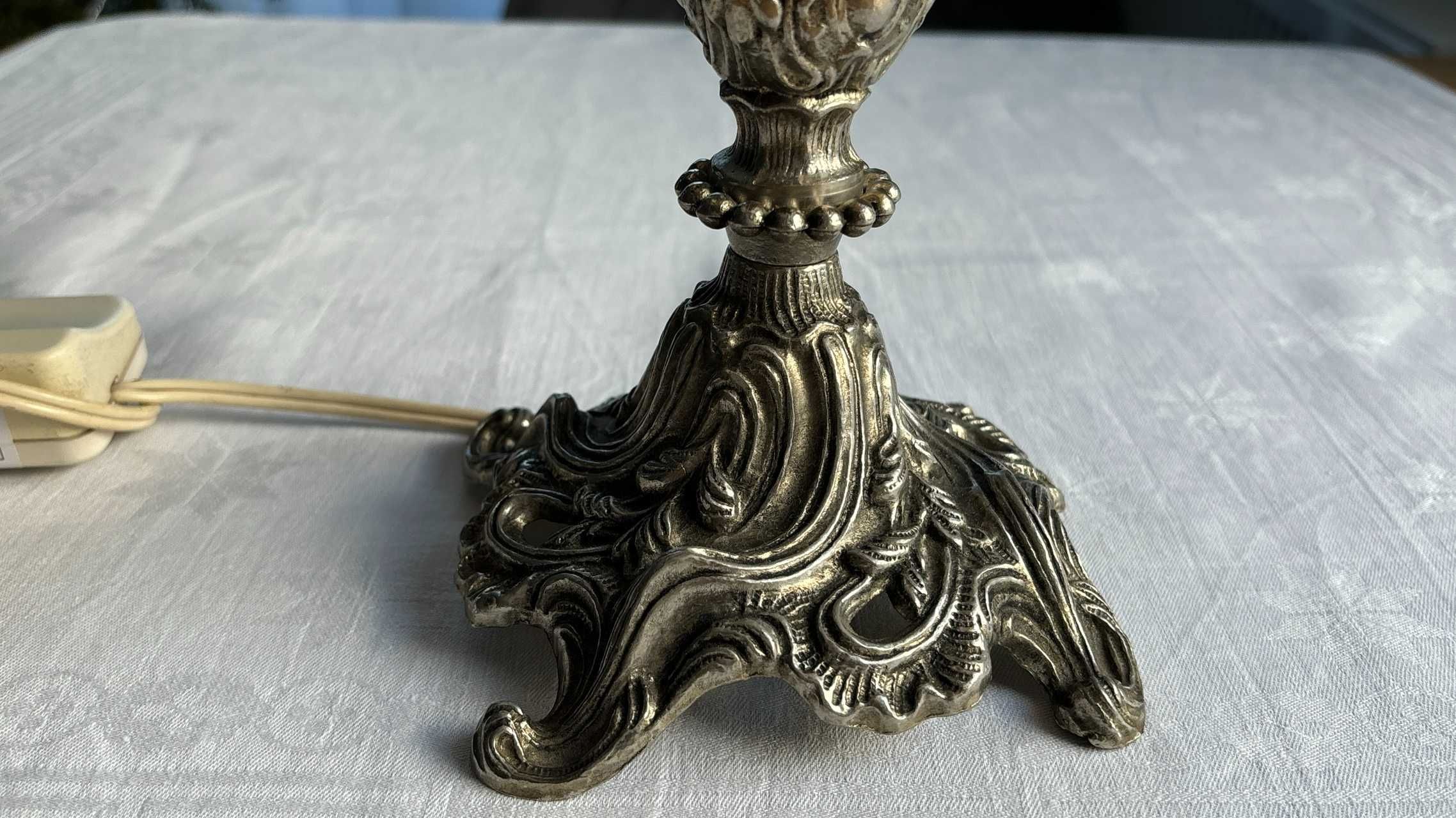 Lampa metal, lampka stołowa z abażurem nocna retro antyk vintage