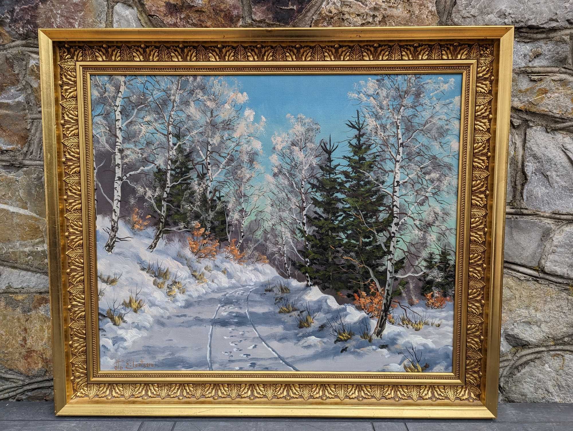 Otto Eilertsen (1908-) Zimowy Pejzaż ZŁOTA RAMA