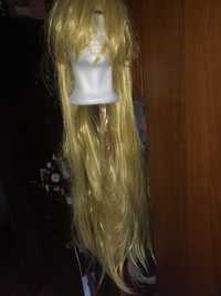 (31) peruka bardzo długie włosy blond z grzywką jak Roszpunka