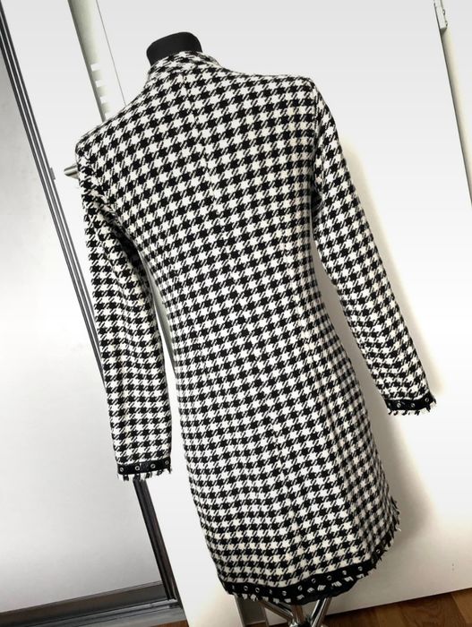 Avant Garde Alternative czarny biały płaszcz w pepitke tweedowy 36 S