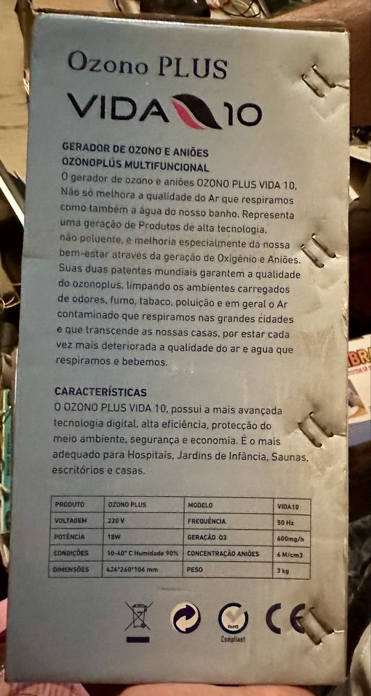 Aparelho gerador de Ozono e Aniões multifunções