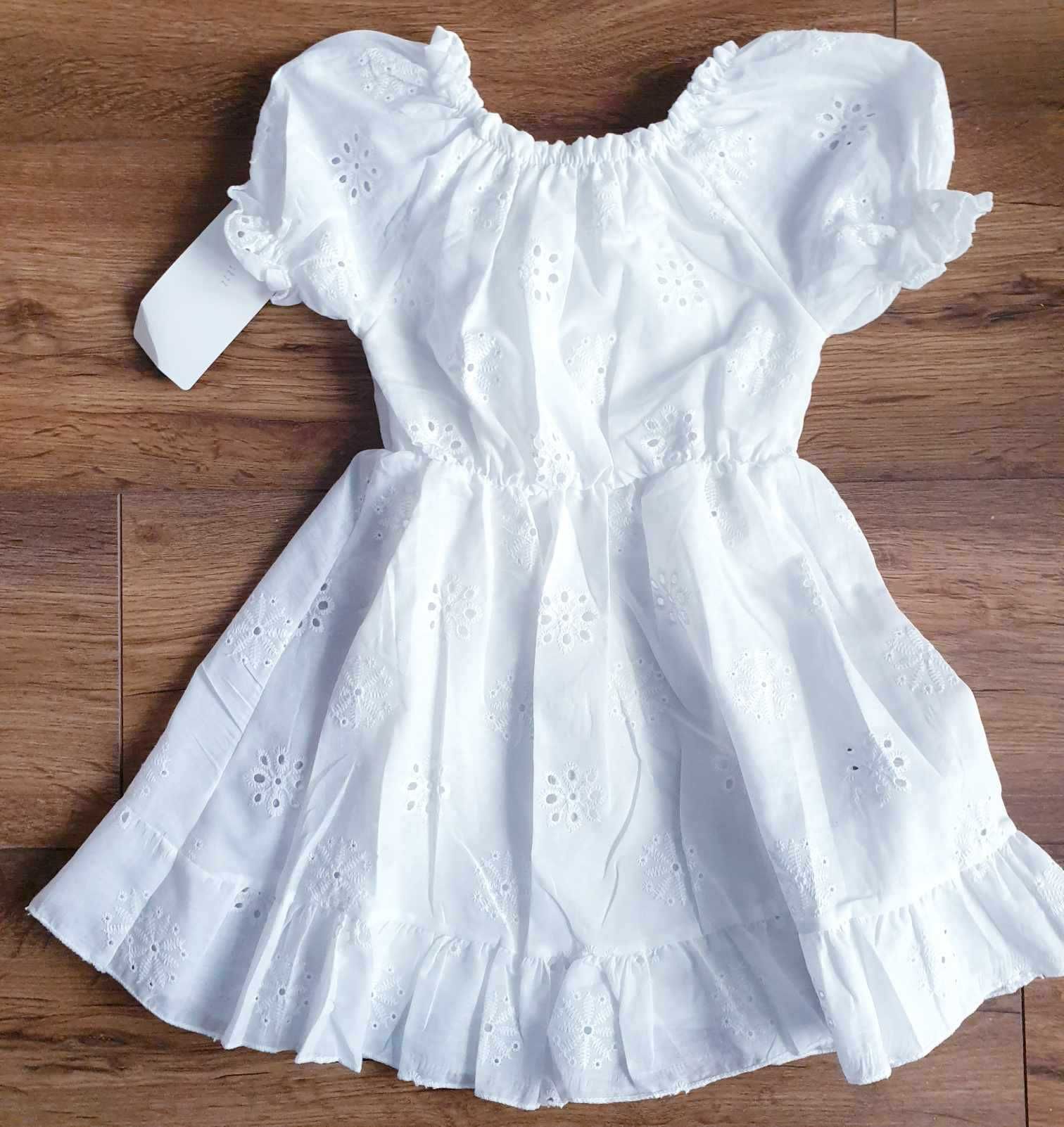 Nowa biała sukienka haftowana boho 128 cm