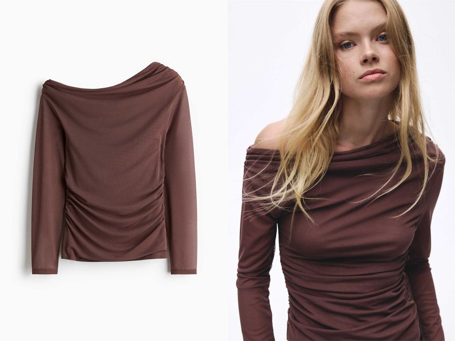 Bluzka L nowa kolekcja Top z siateczki na jedno ramię brązowy PROMOCJA